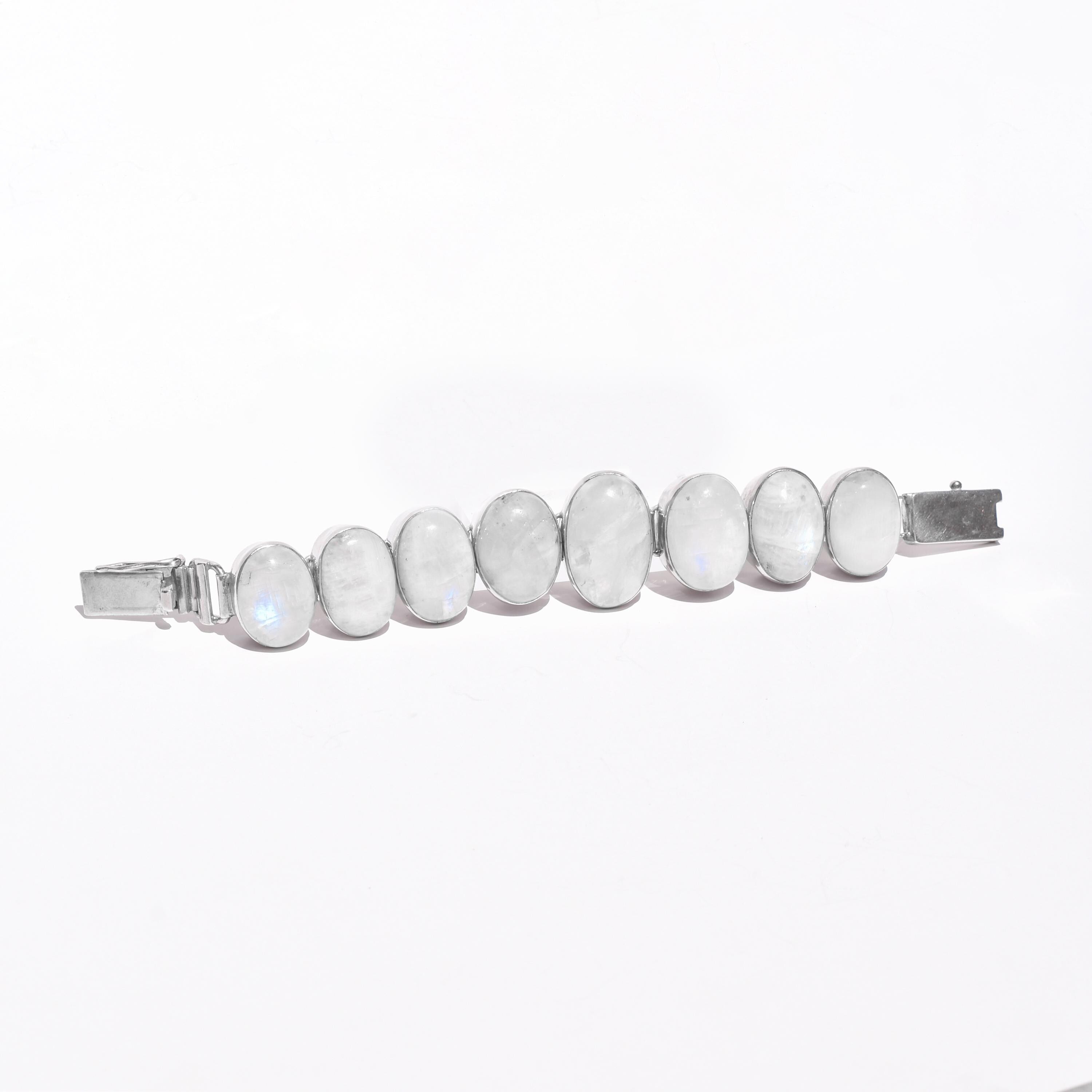 Sterling Silver Rainbow Moonstone Link Bracelet