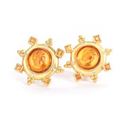 18K Gold Venetian Glass Intaglio Earrings with Citrine and Diamonds