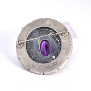 Talleres Se Los Ballesteros Taxco Silver Brooch with Amethyst Face