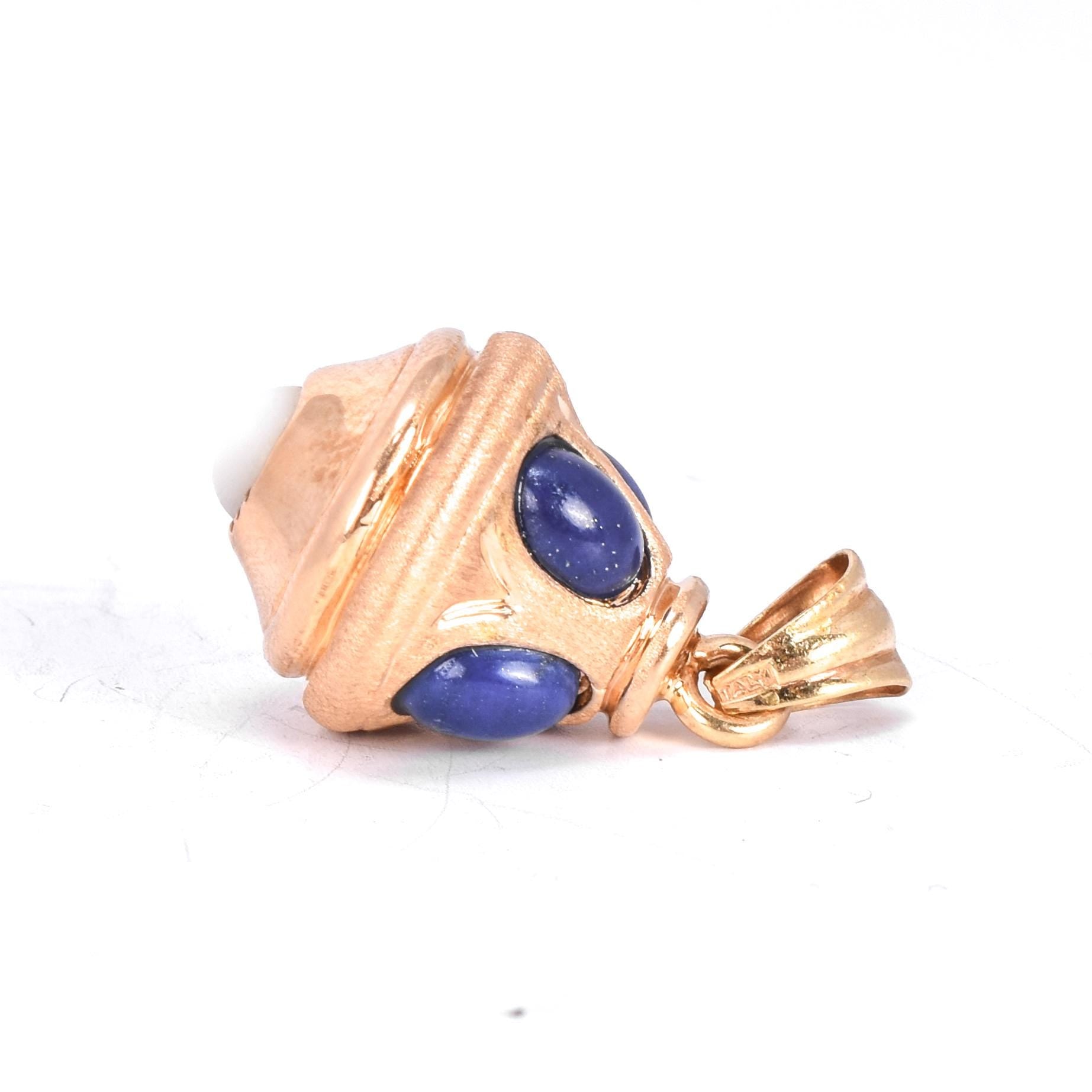 14K Gold, Lapis Lazuli, and Mother of Pearl Drop Pendant