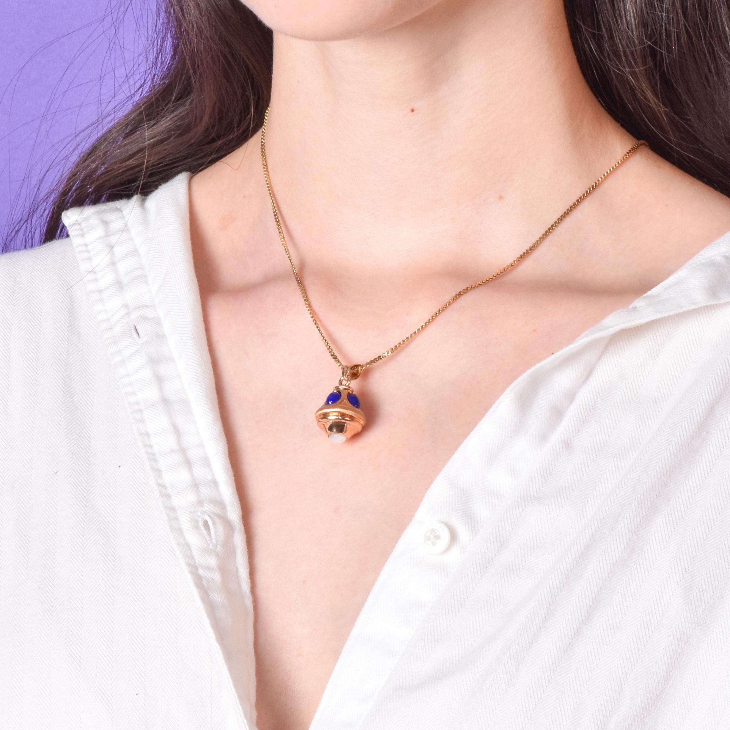 14K Gold, Lapis Lazuli, and Mother of Pearl Drop Pendant