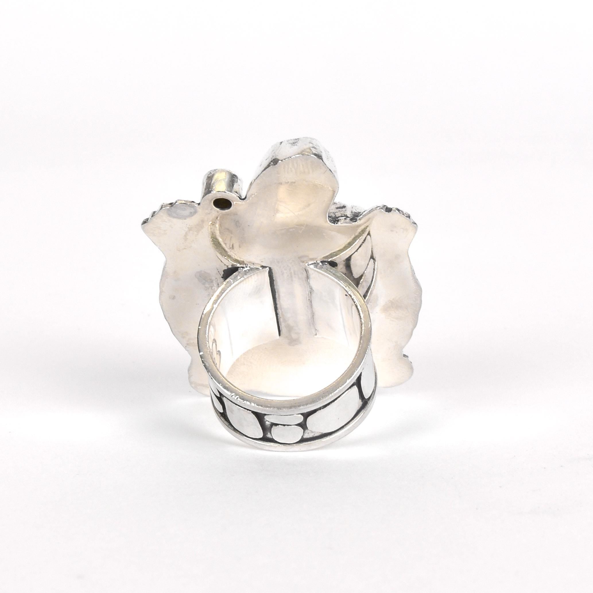 Massive Sterling Silver Turtle Ring with Single Peridot