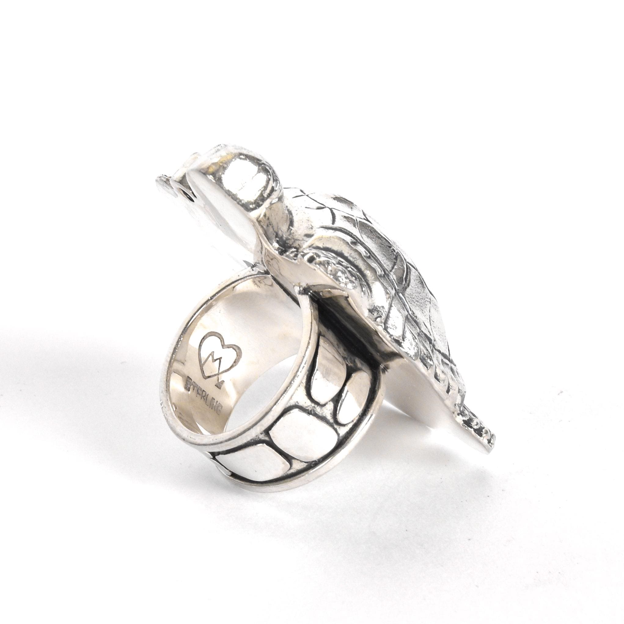 Massive Sterling Silver Turtle Ring with Single Peridot