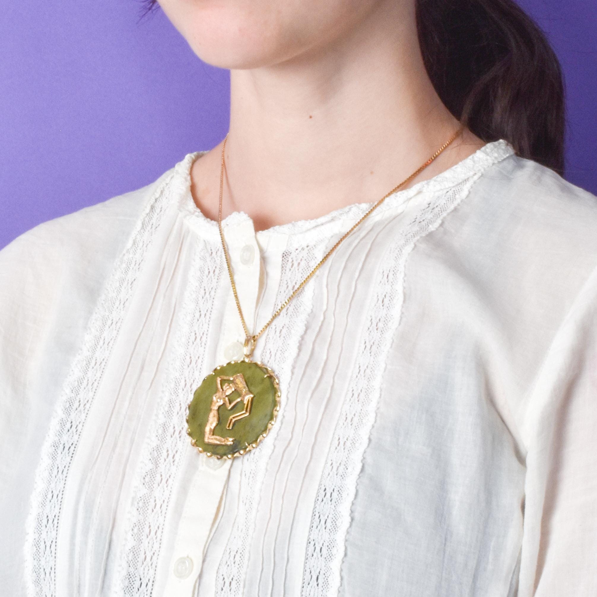 14K Gold and Jade Aquarius Pendant