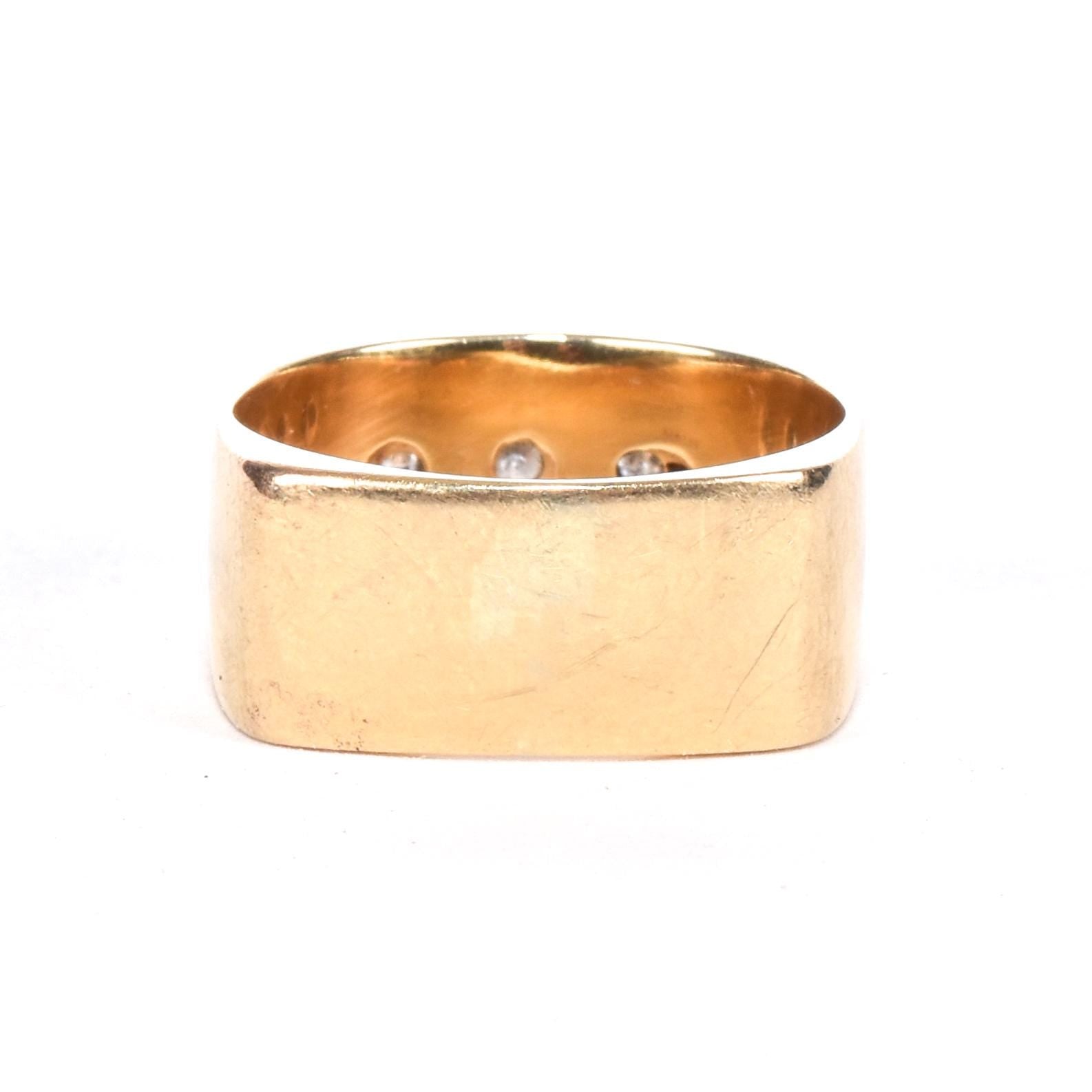 14K Gold Three-Diamond Square Band Gold Ring