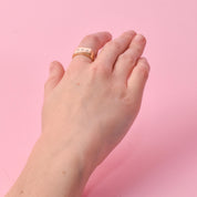 14K Gold Three-Diamond Square Band Gold Ring