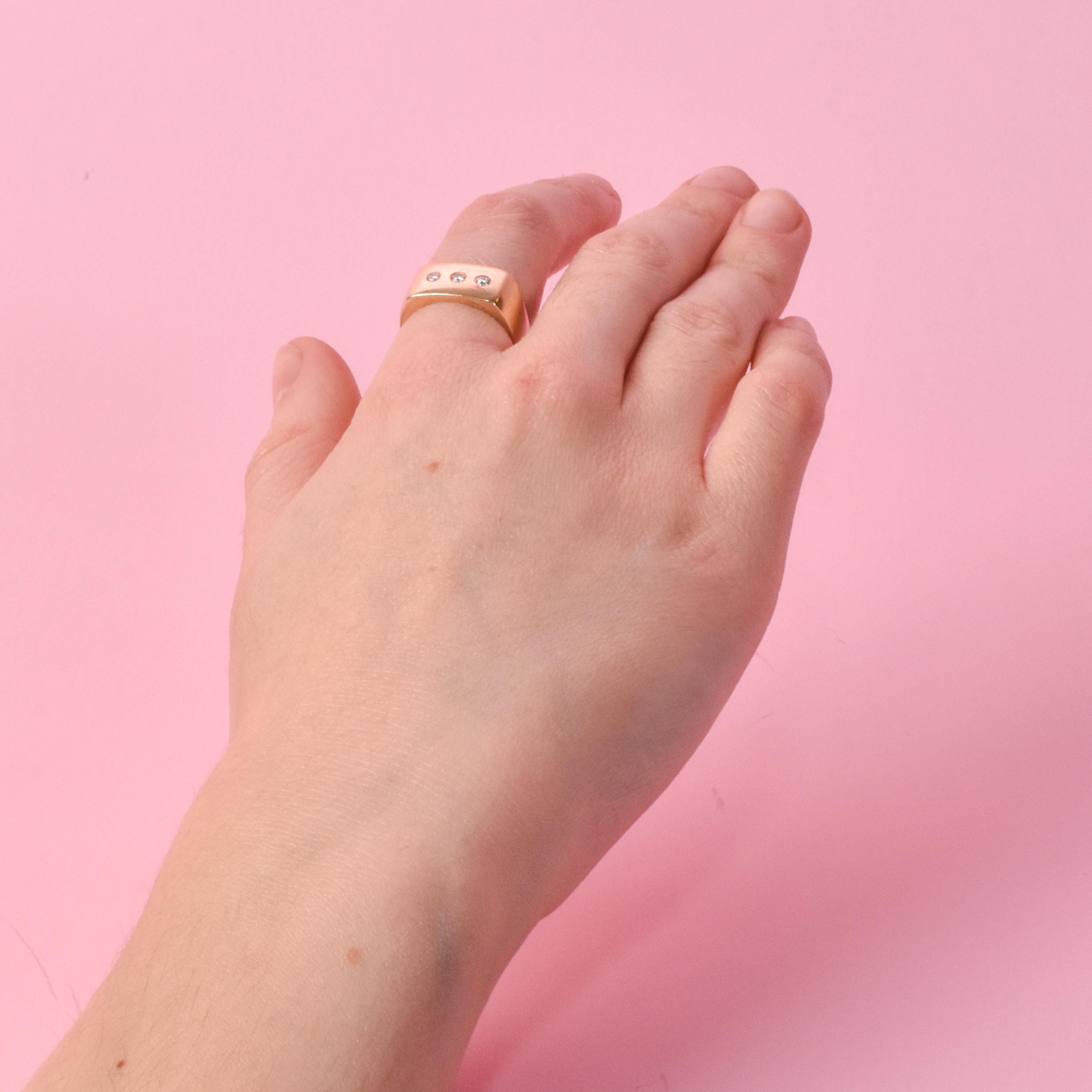 14K Gold Three-Diamond Square Band Gold Ring