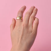 14K Gold Three-Diamond Square Band Gold Ring
