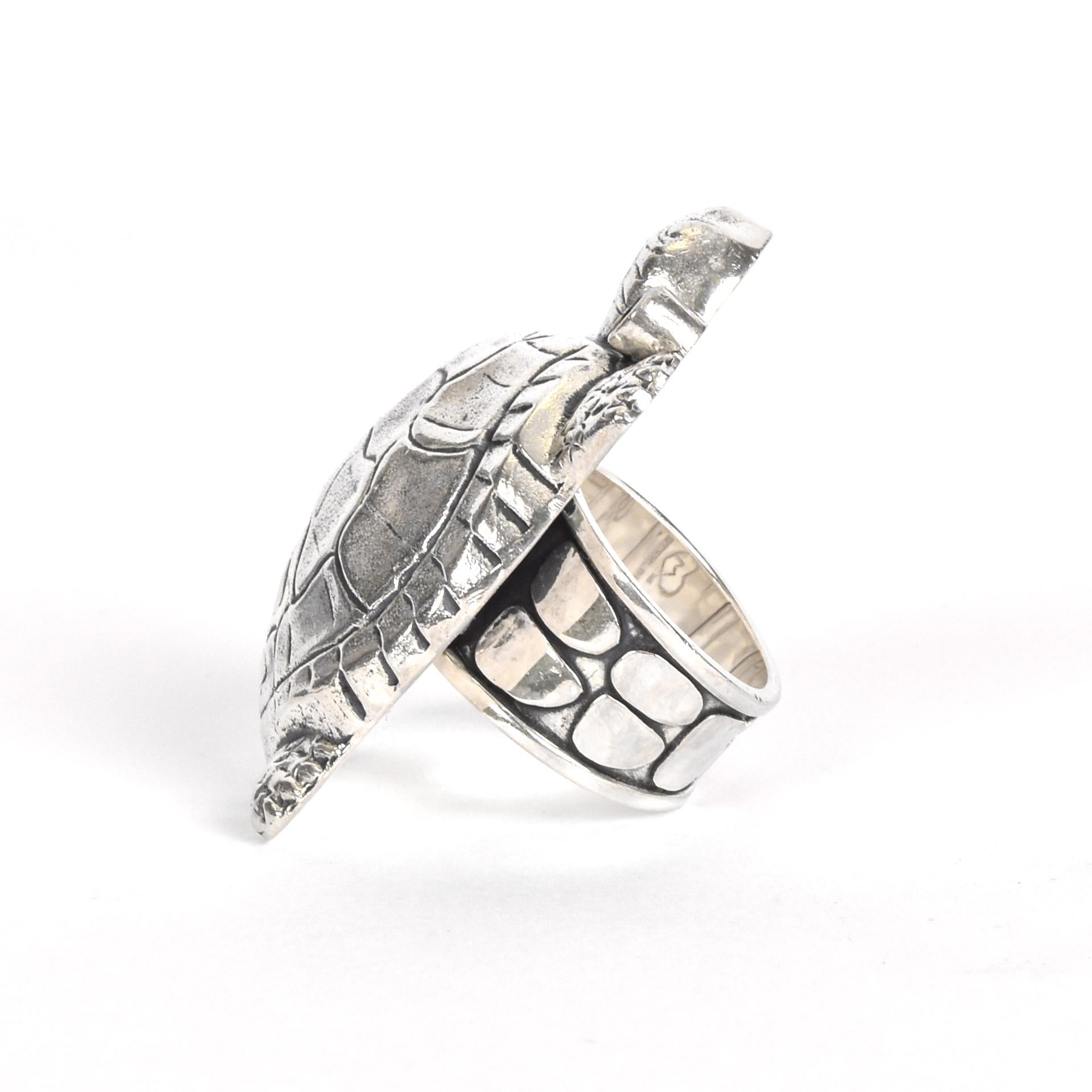 Massive Sterling Silver Turtle Ring with Single Peridot