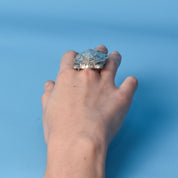 Massive Sterling Silver Turtle Ring with Single Peridot