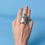 Massive Sterling Silver Turtle Ring with Single Peridot
