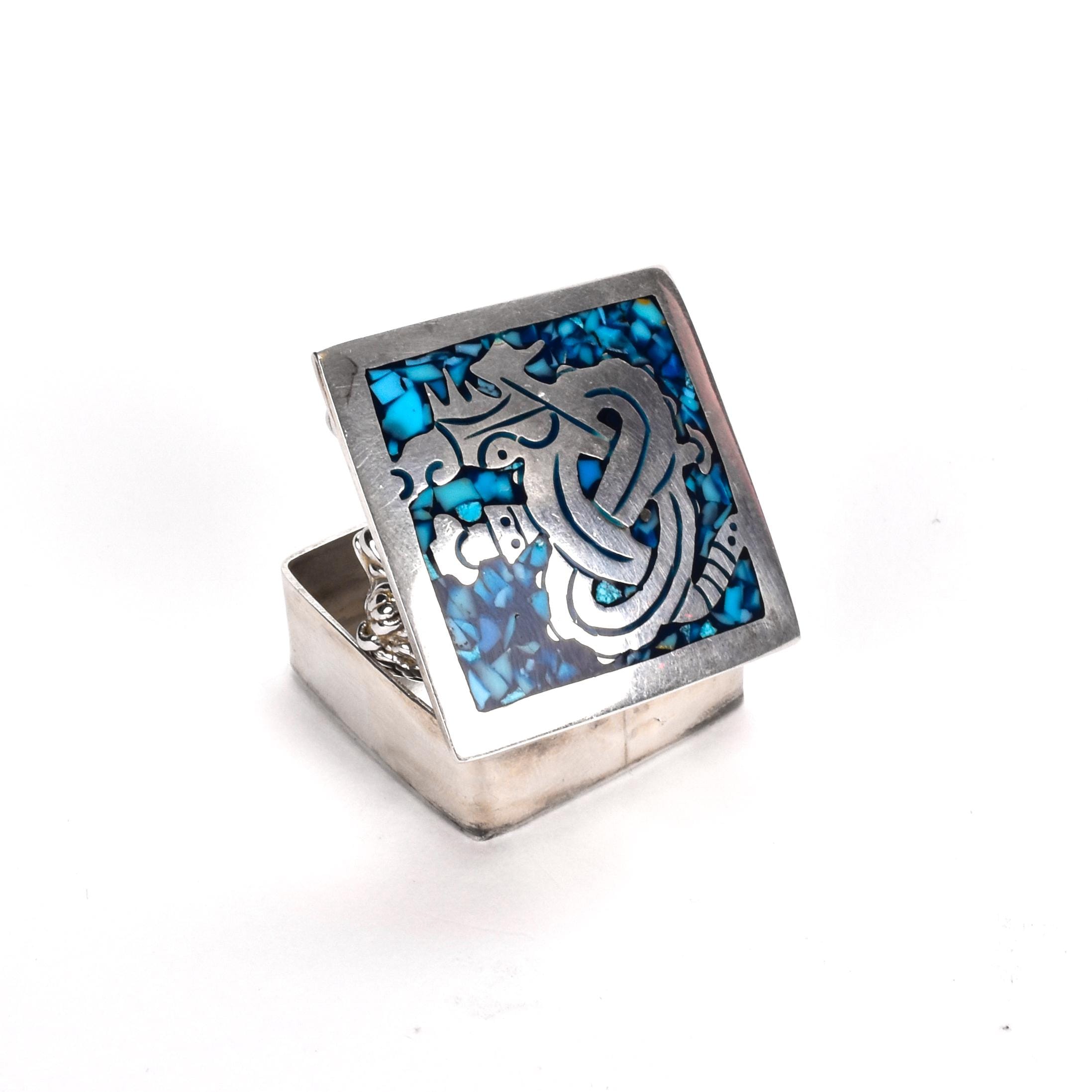 Taxco Sterling Silver Trinket Box with Turquoise Inlay