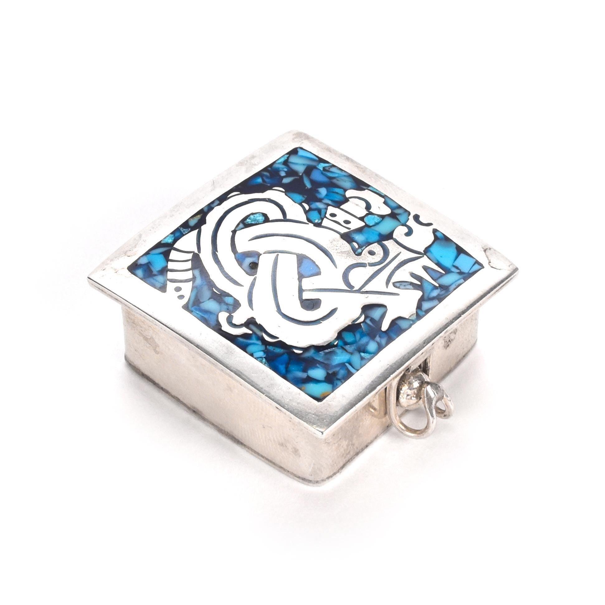 Taxco Sterling Silver Trinket Box with Turquoise Inlay