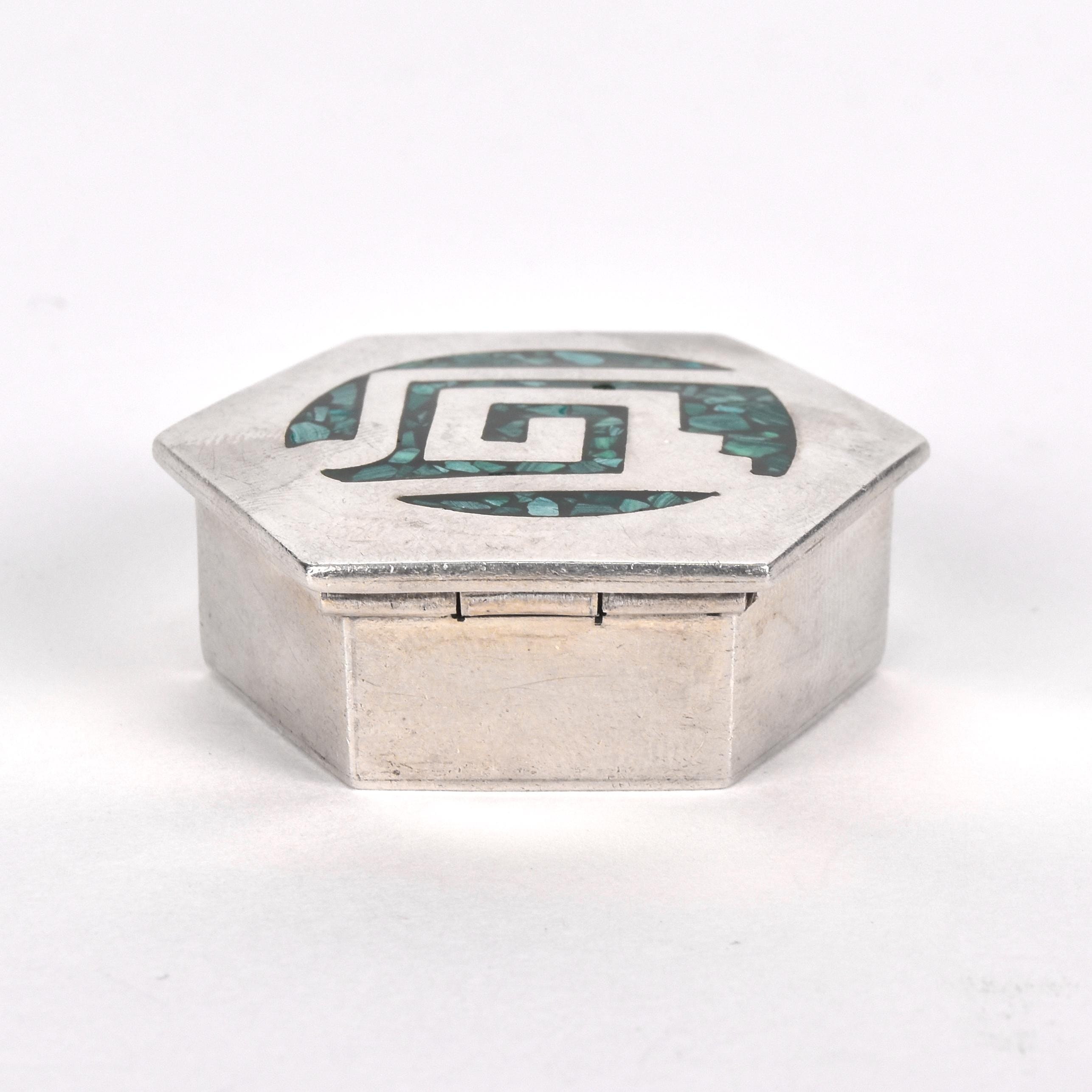 Taxco Sterling Silver Trinket Box with Inlaid Malachite