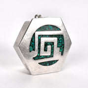 Taxco Sterling Silver Trinket Box with Inlaid Malachite