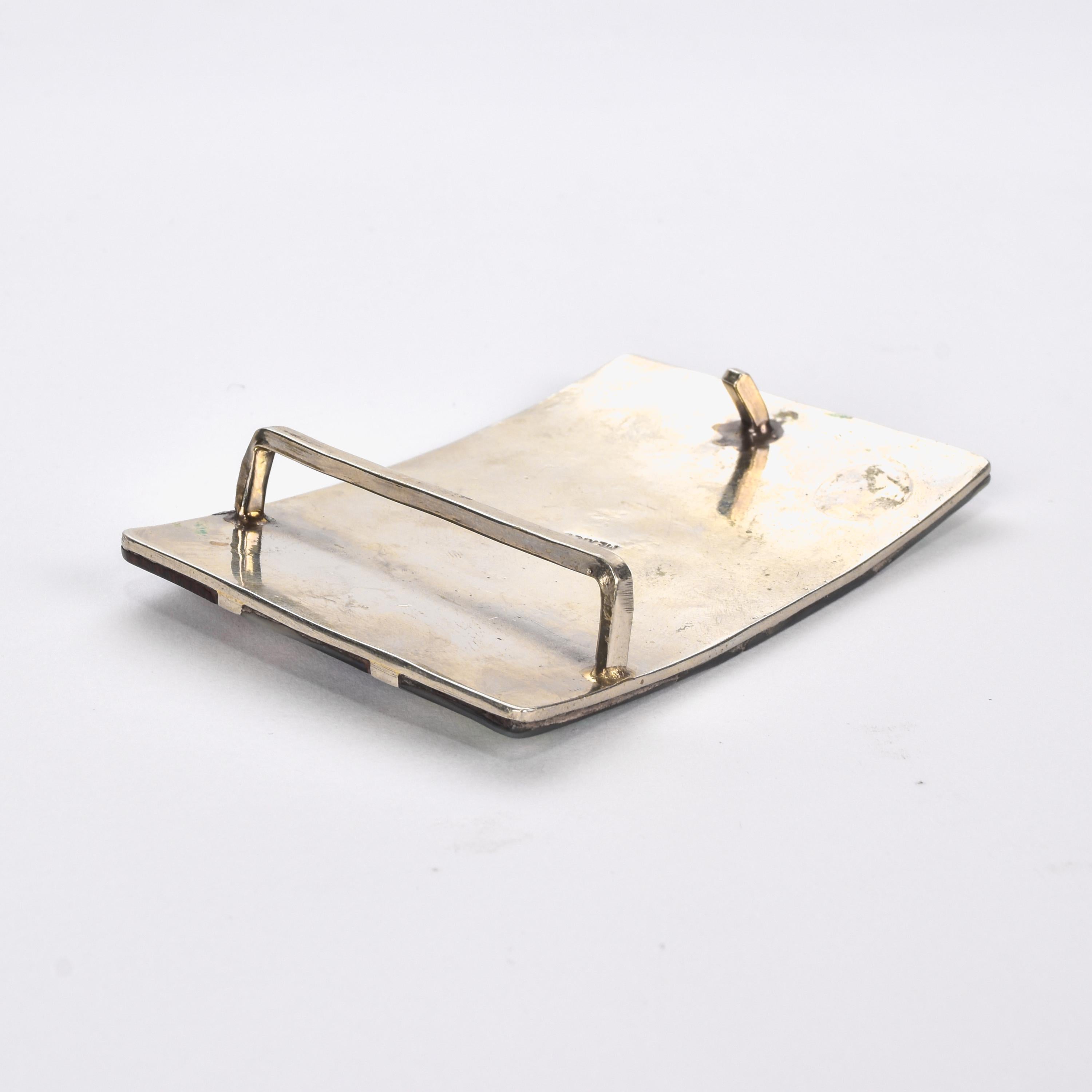 Mexican Alpaca Silver Belt-buckle with Inlaid Wood and Abalone