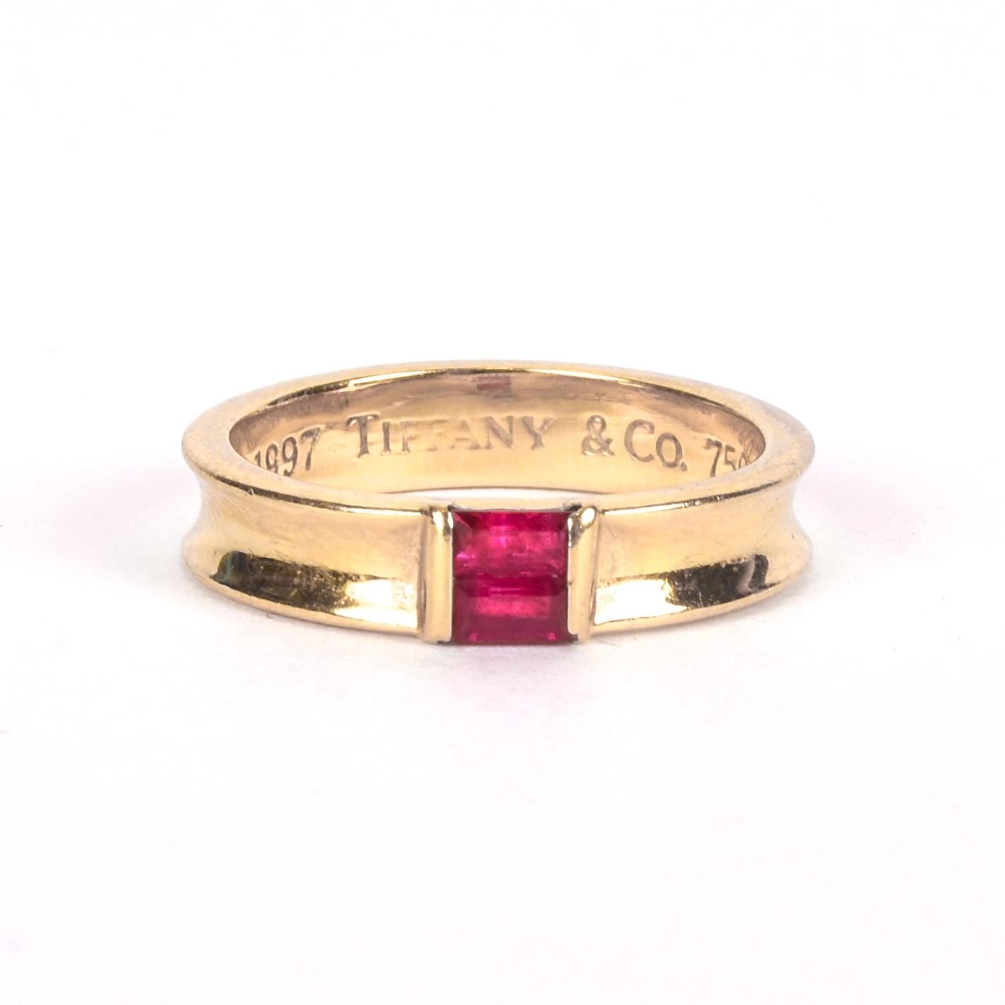 1997 Tiffany & Co. 18K Yellow Gold and Ruby Stacking Ring