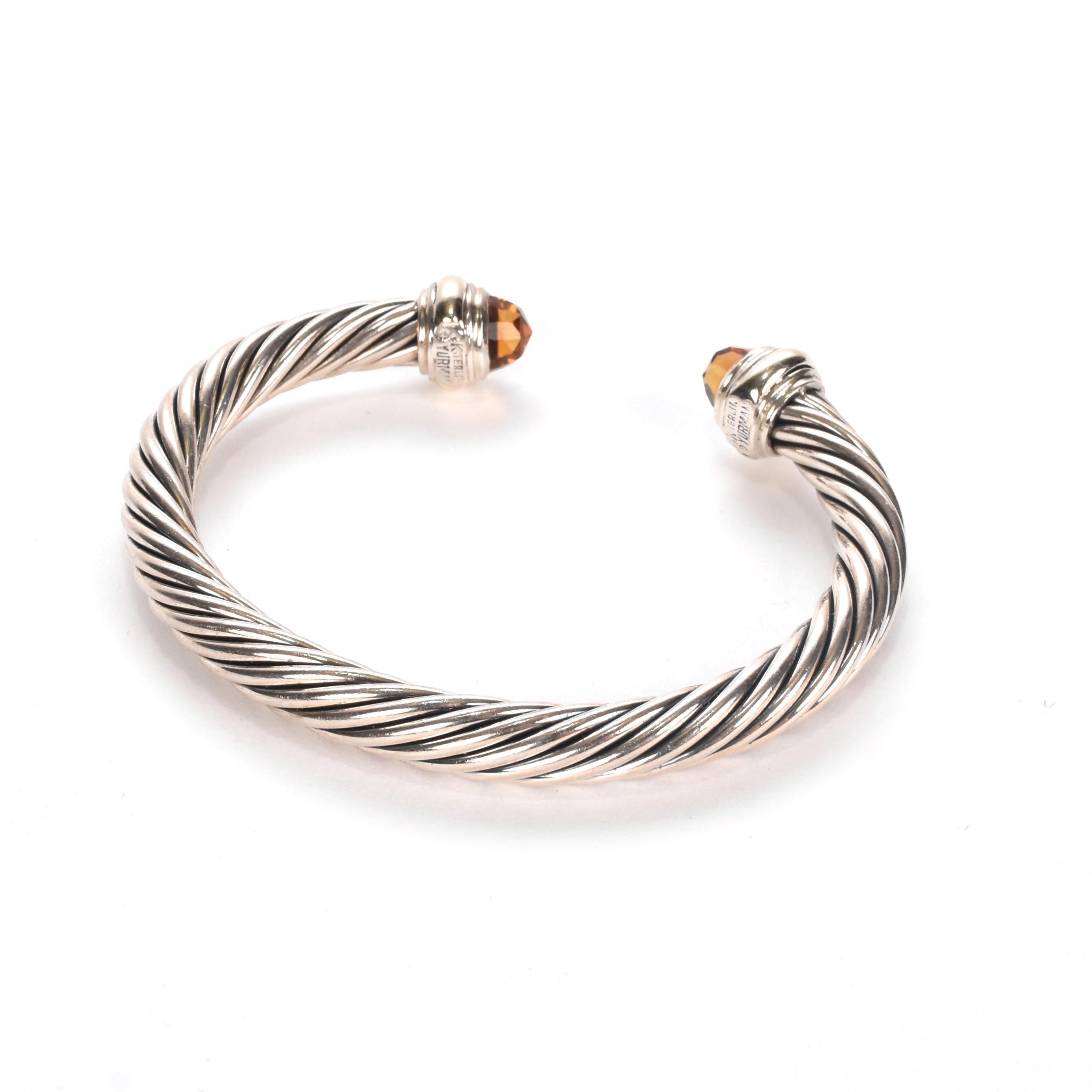 Vintage David Yurman Sterling Silver, 14K Gold, and Citrine Cable Collection Bracelet