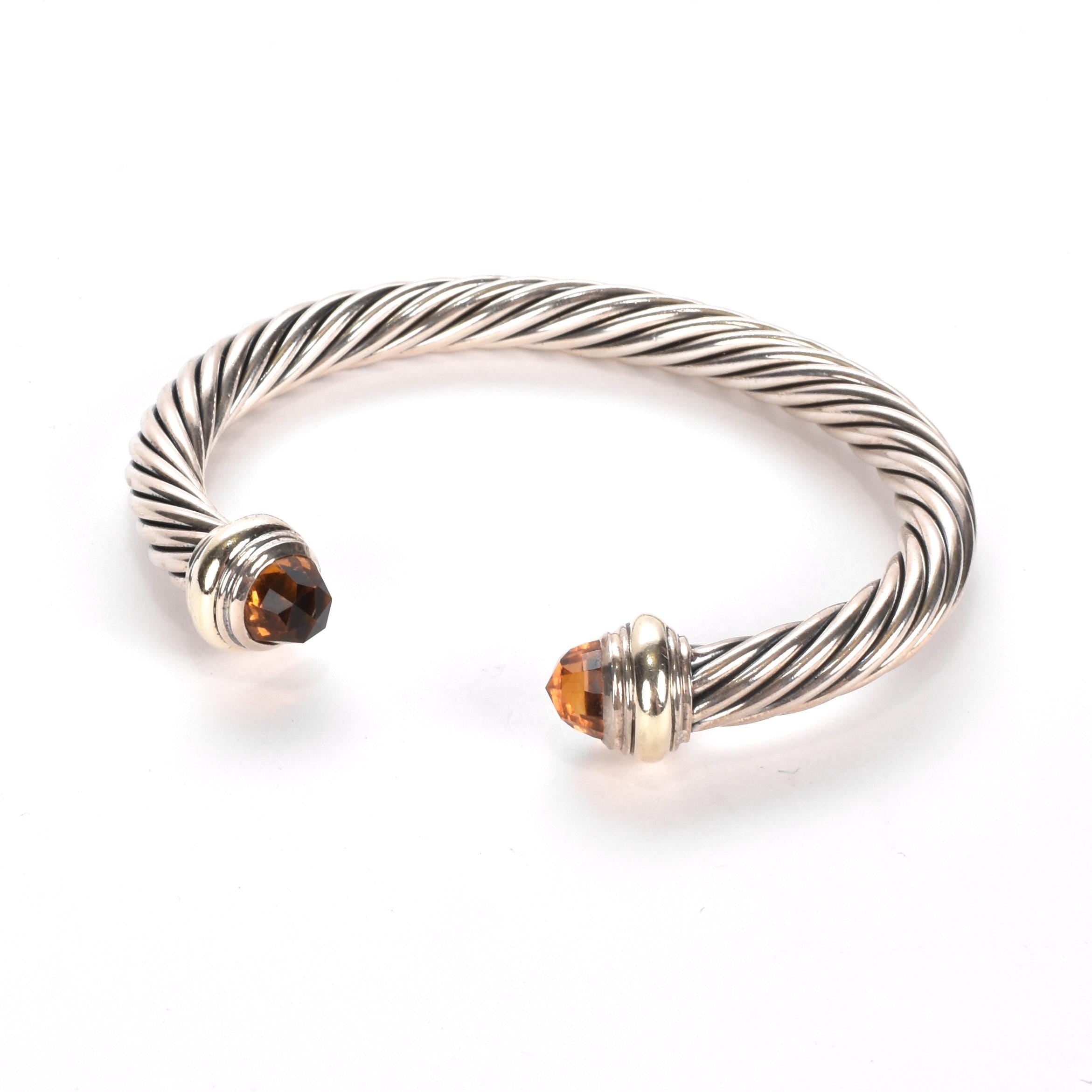 Vintage David Yurman Sterling Silver, 14K Gold, and Citrine Cable Collection Bracelet