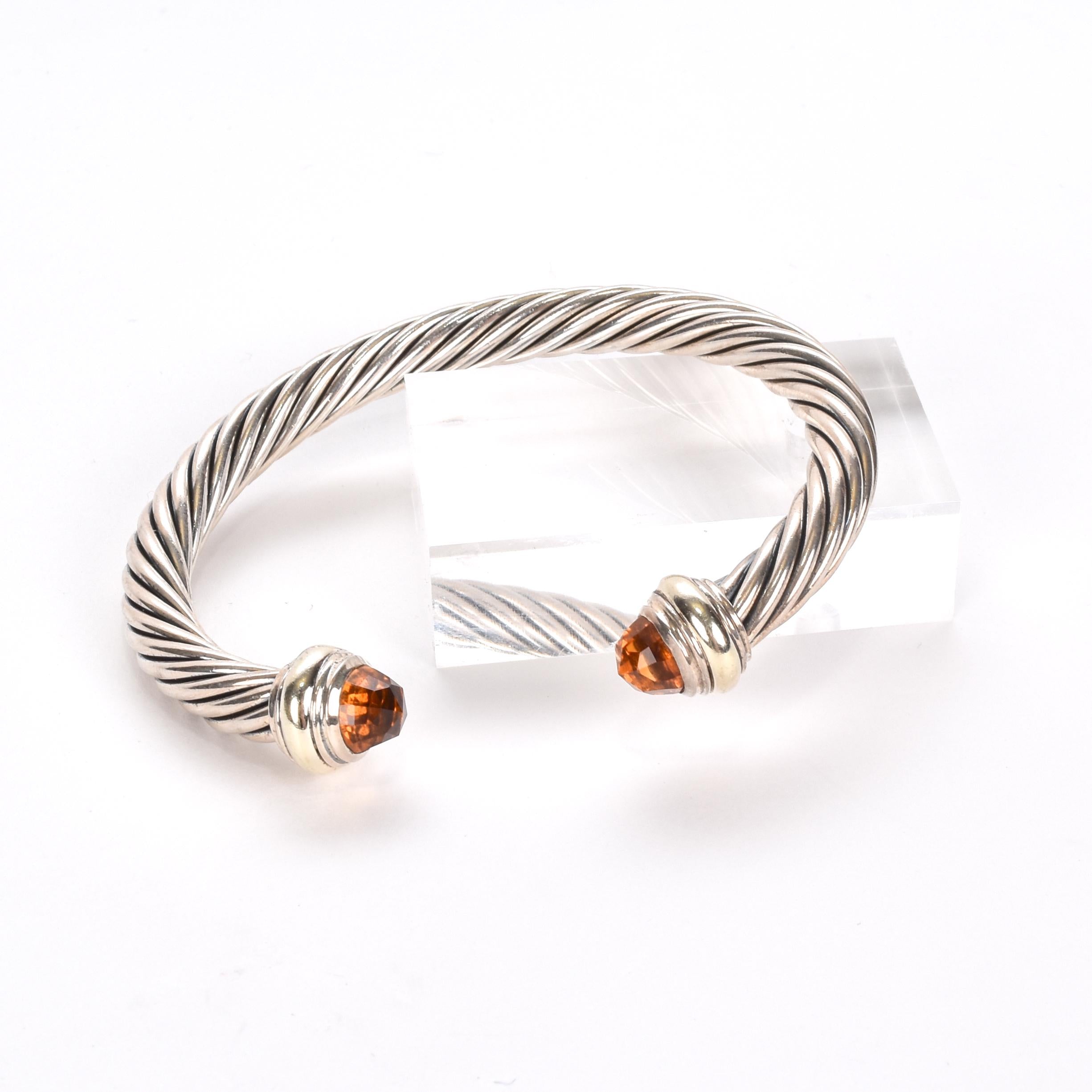 Vintage David Yurman Sterling Silver, 14K Gold, and Citrine Cable Collection Bracelet