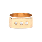 14K Gold Three-Diamond Square Band Gold Ring