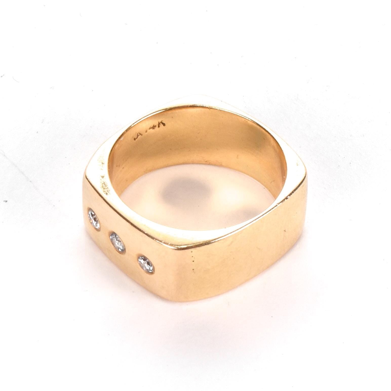 14K Gold Three-Diamond Square Band Gold Ring