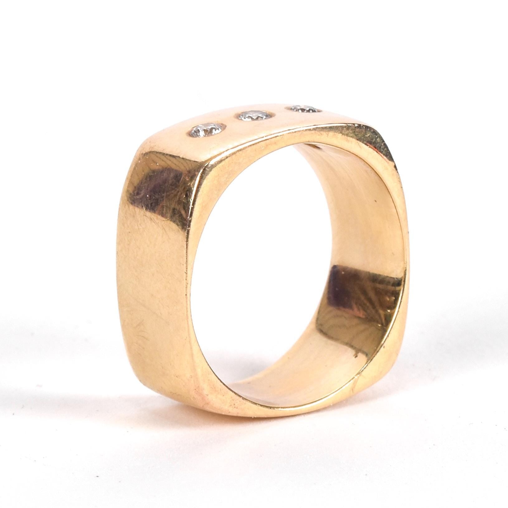 14K Gold Three-Diamond Square Band Gold Ring