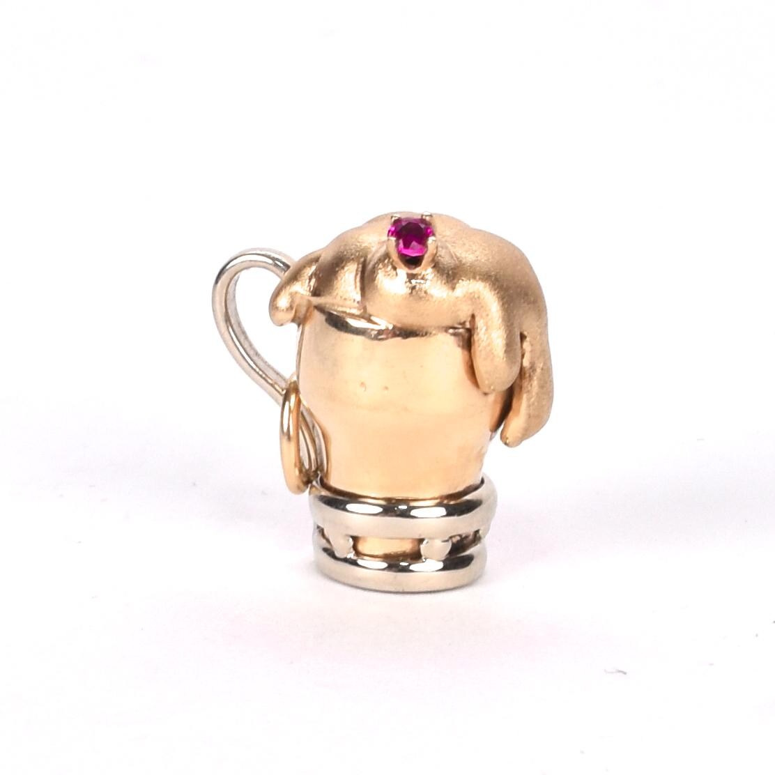 Two-Tone 14K Gold Beer Stein Pendant with Ruby Accent