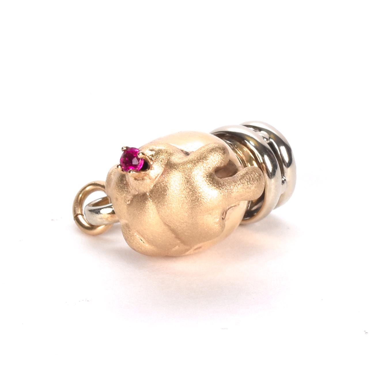 Two-Tone 14K Gold Beer Stein Pendant with Ruby Accent