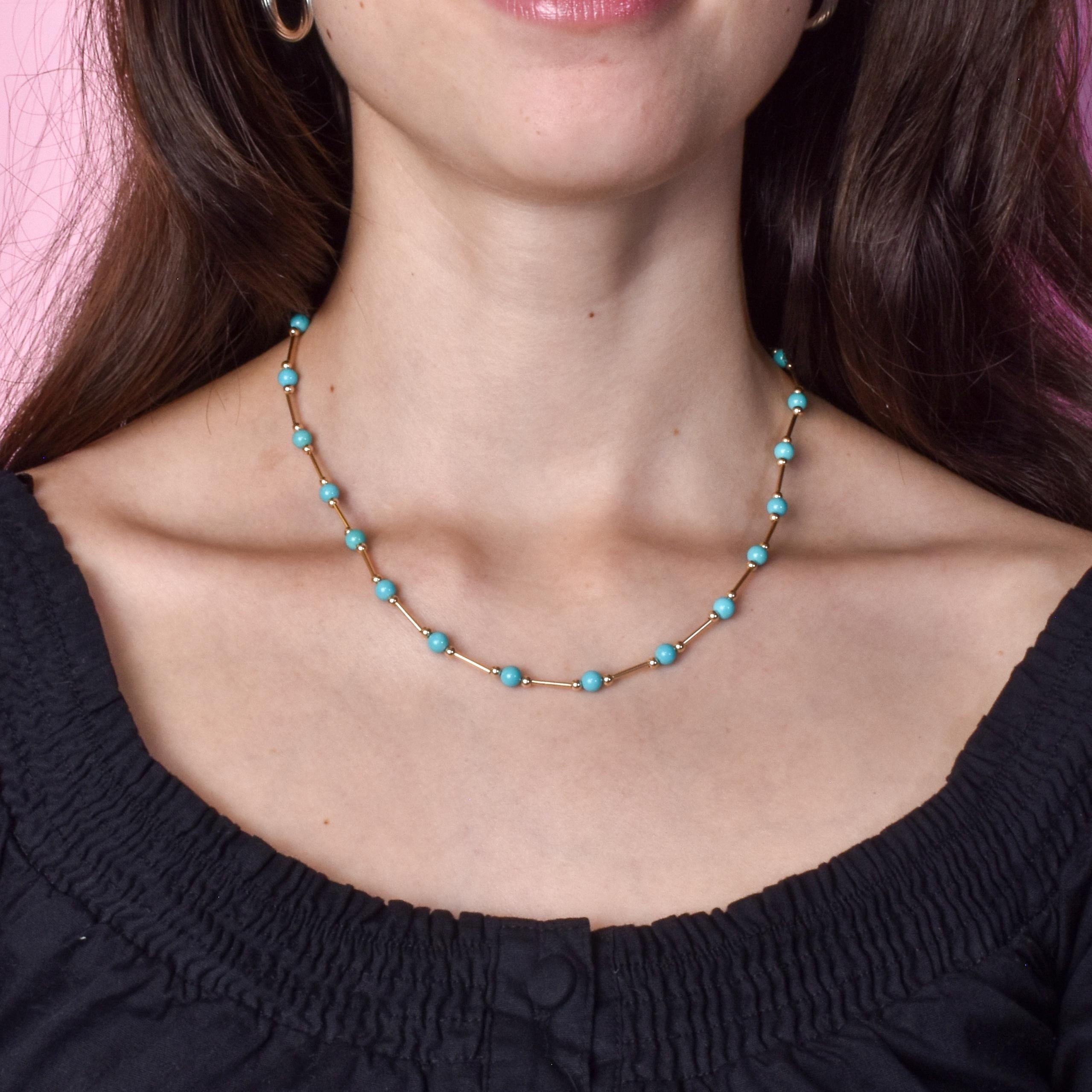 Turquoise Beaded Necklace with 14K Gold Beads