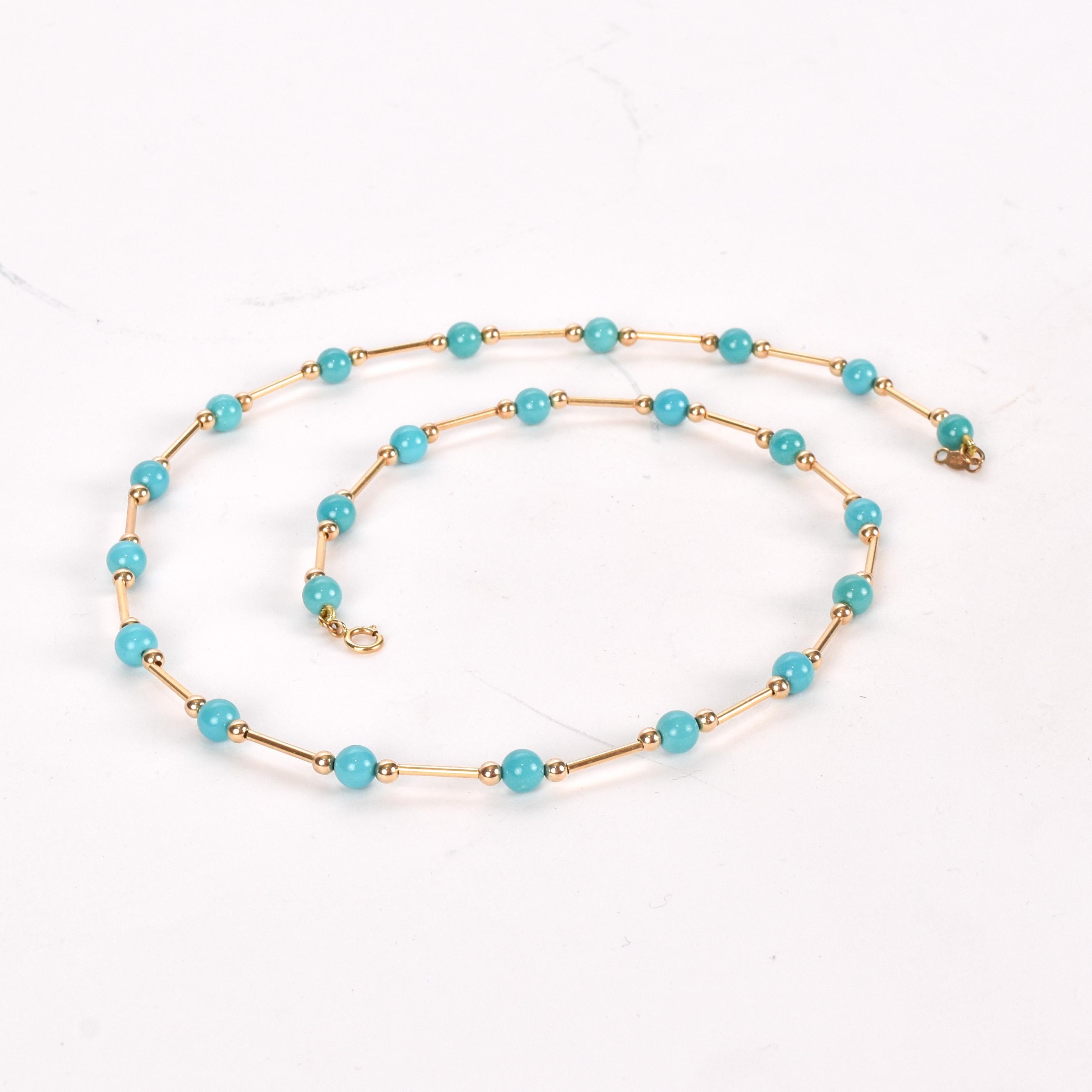 Turquoise Beaded Necklace with 14K Gold Beads