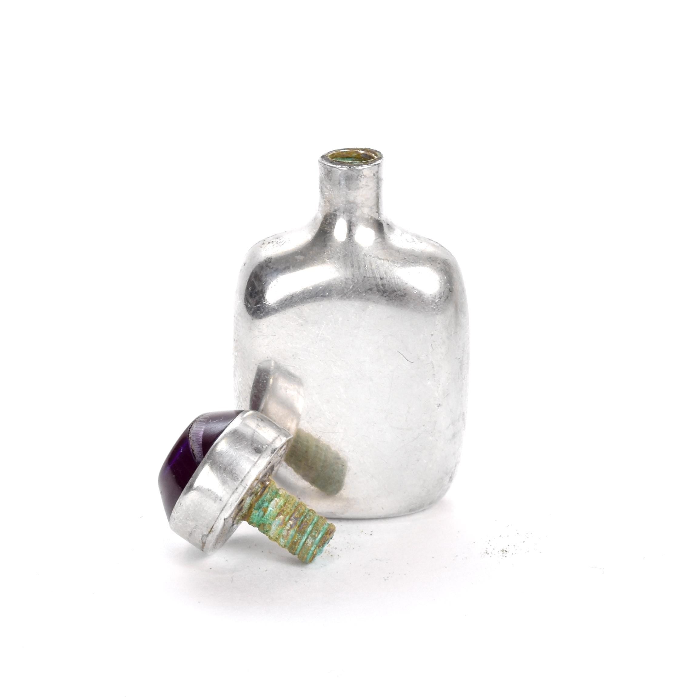 Vintage Sterling Silver Perfume Flask with Gemstone Cap