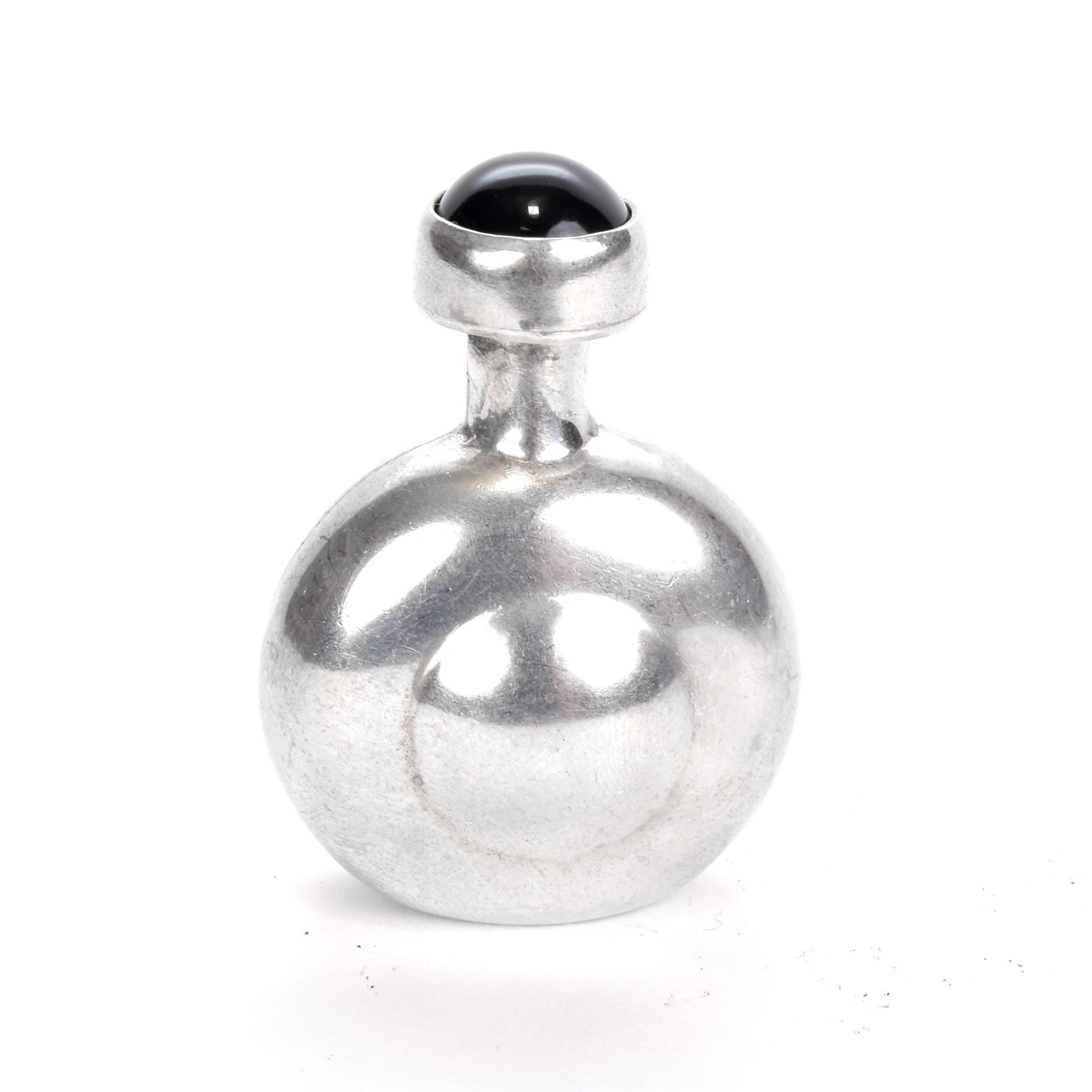 Vintage Sterling Silver Perfume Flask with Gemstone Cap