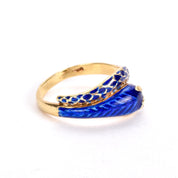 14K Gold and Blue Enamel Snake Bypass Ring