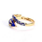 14K Gold and Blue Enamel Snake Bypass Ring