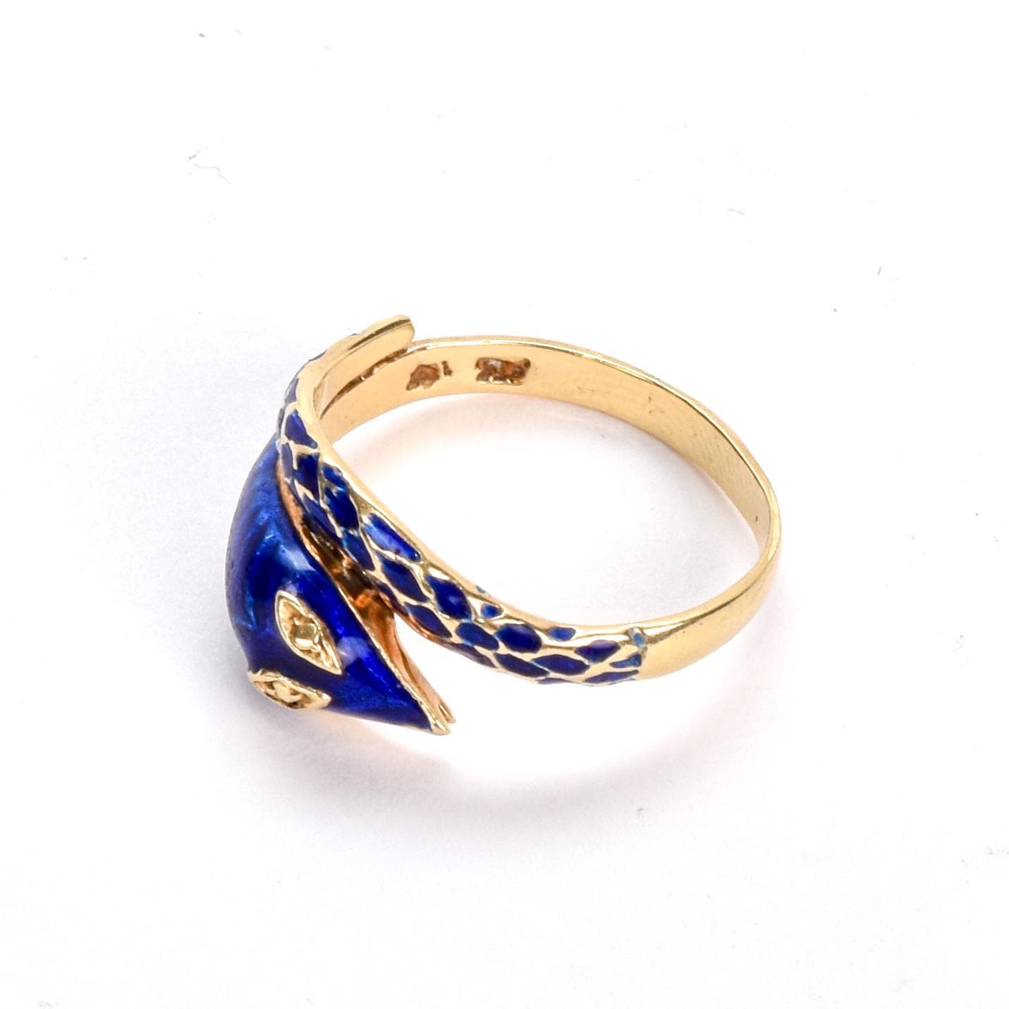 14K Gold and Blue Enamel Snake Bypass Ring