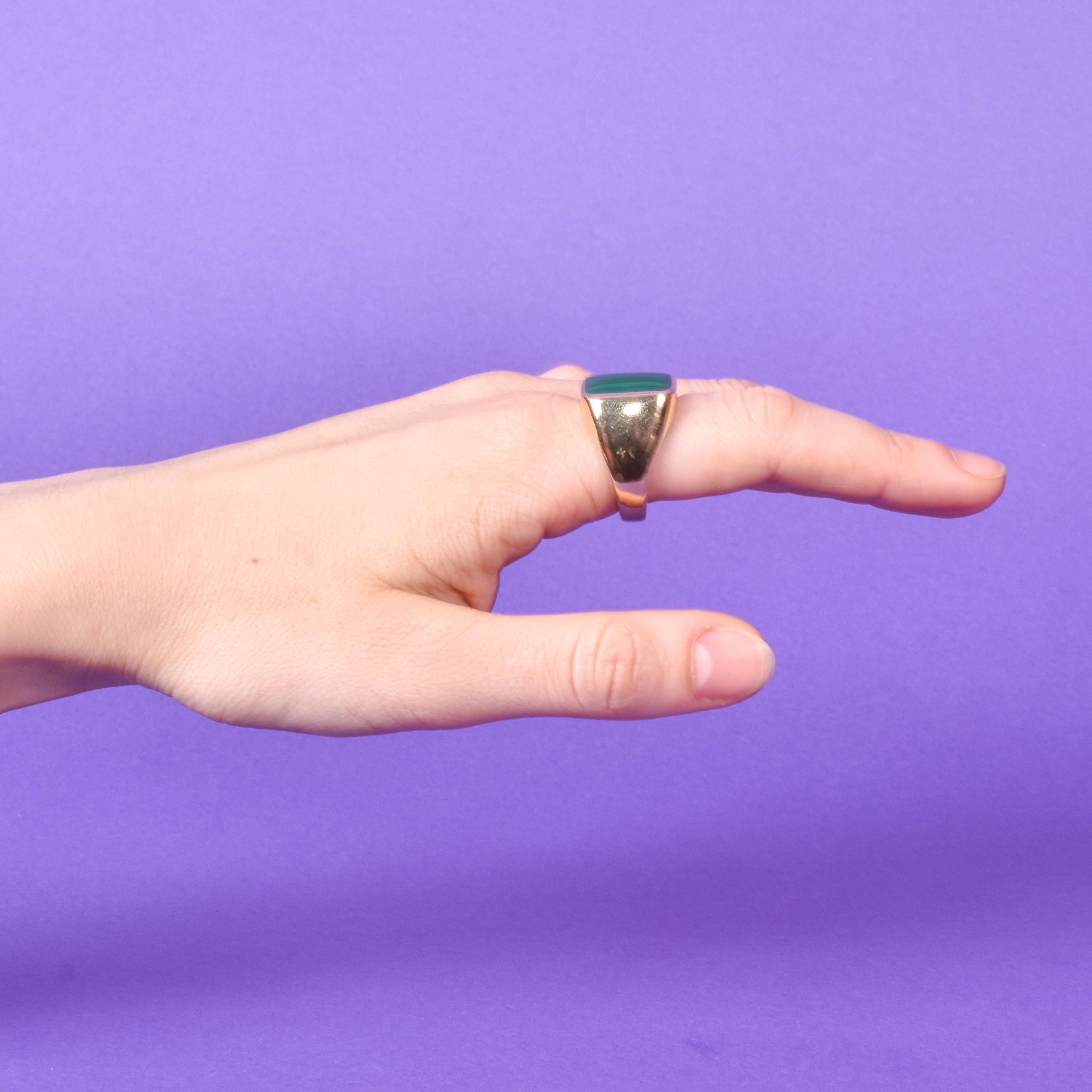 14K Gold Mens Malachite Signet Ring