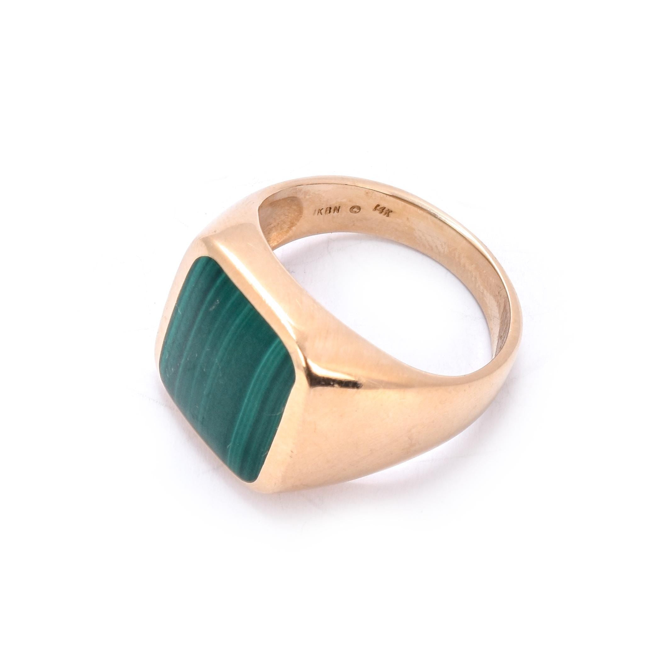 14K Gold Mens Malachite Signet Ring