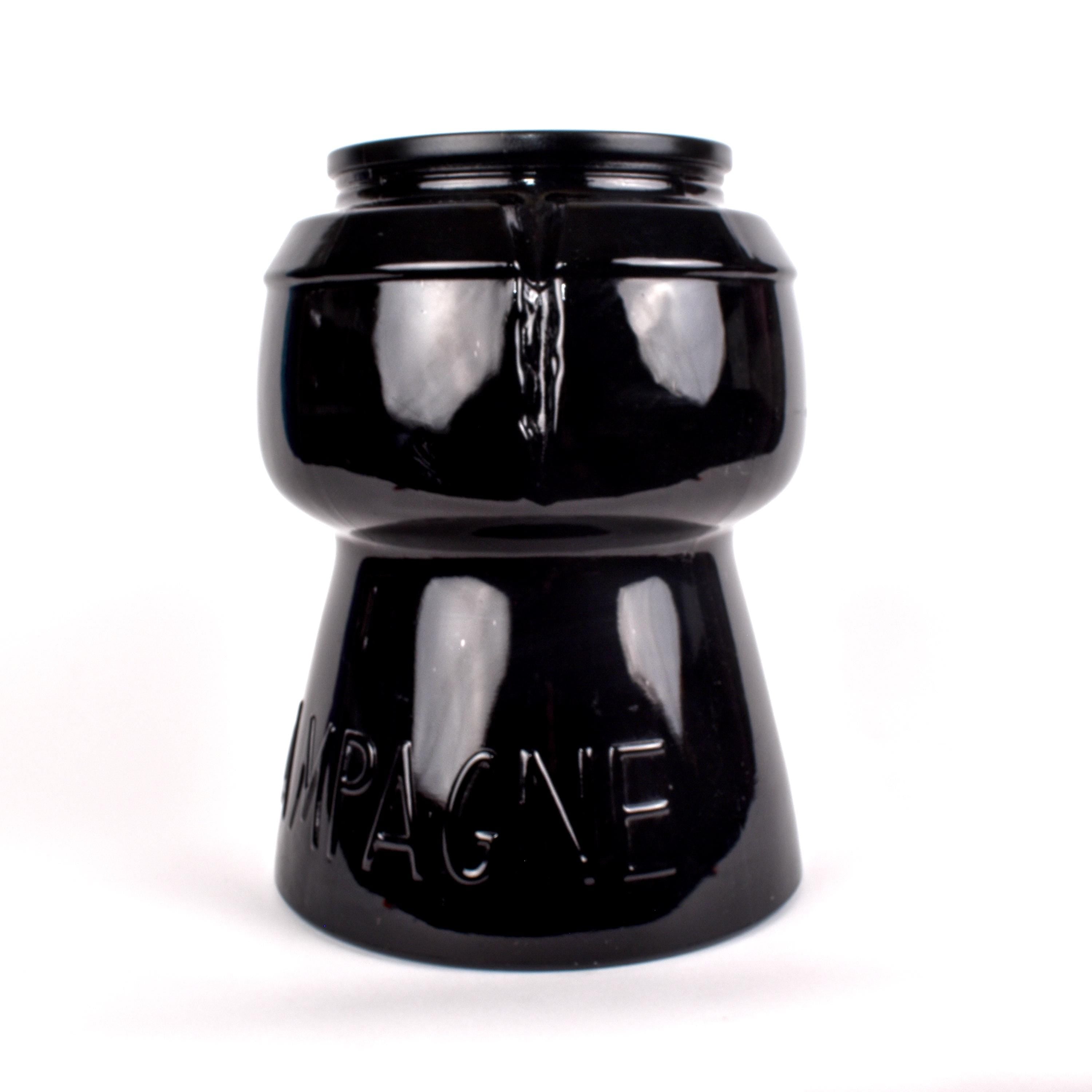 1970s Champagne Cork Shaped Ice Bucket in Black Glass