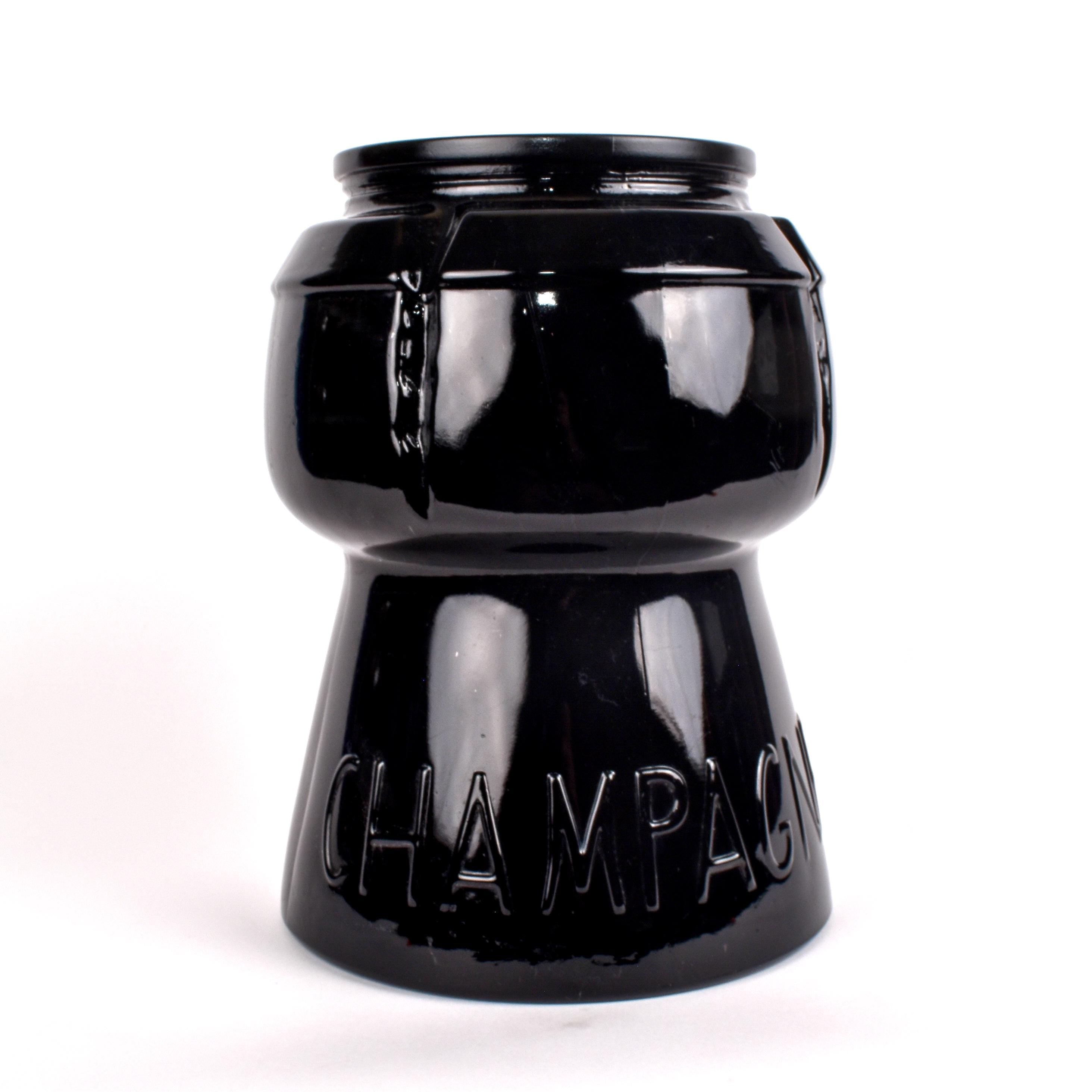 1970s Champagne Cork Shaped Ice Bucket in Black Glass