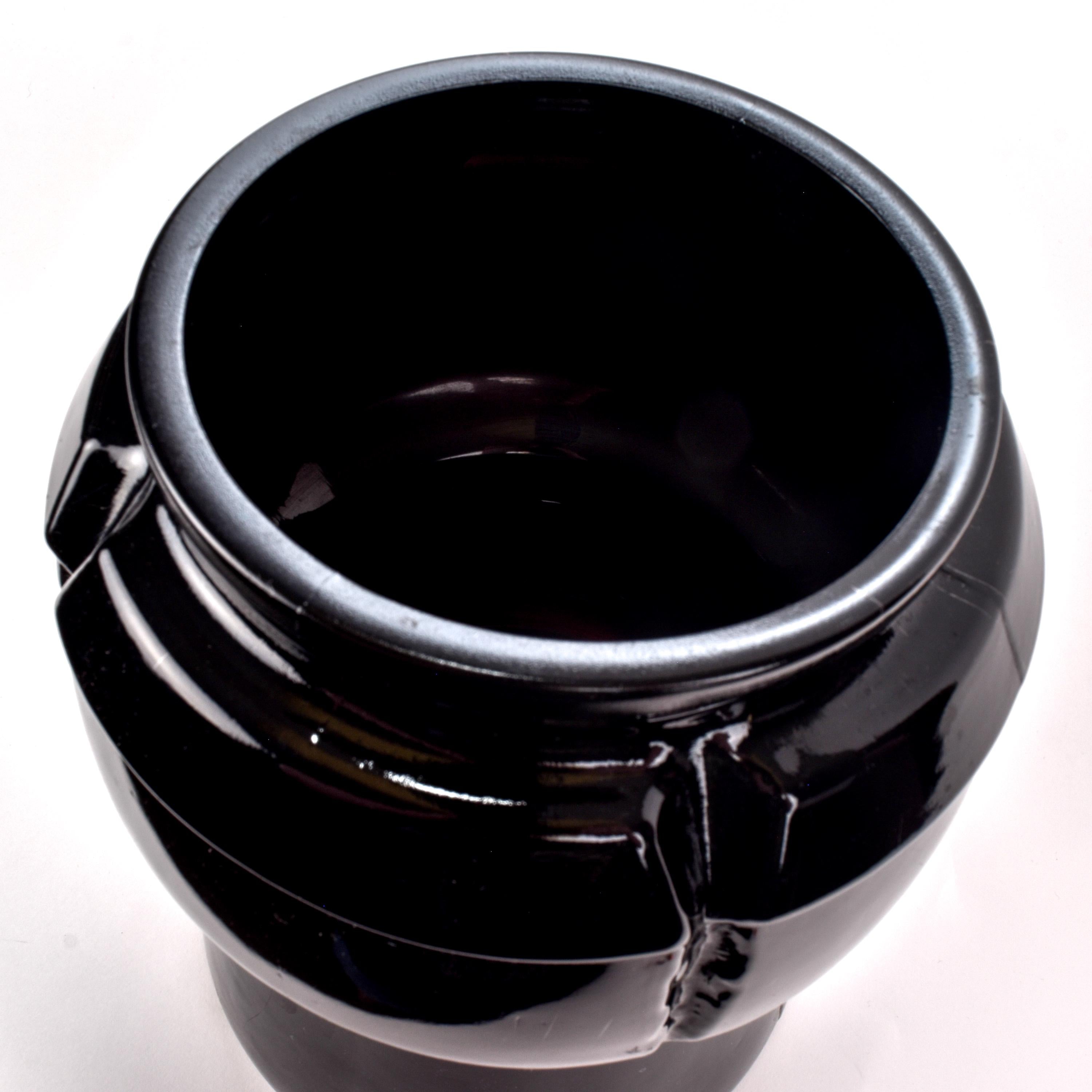 1970s Champagne Cork Shaped Ice Bucket in Black Glass