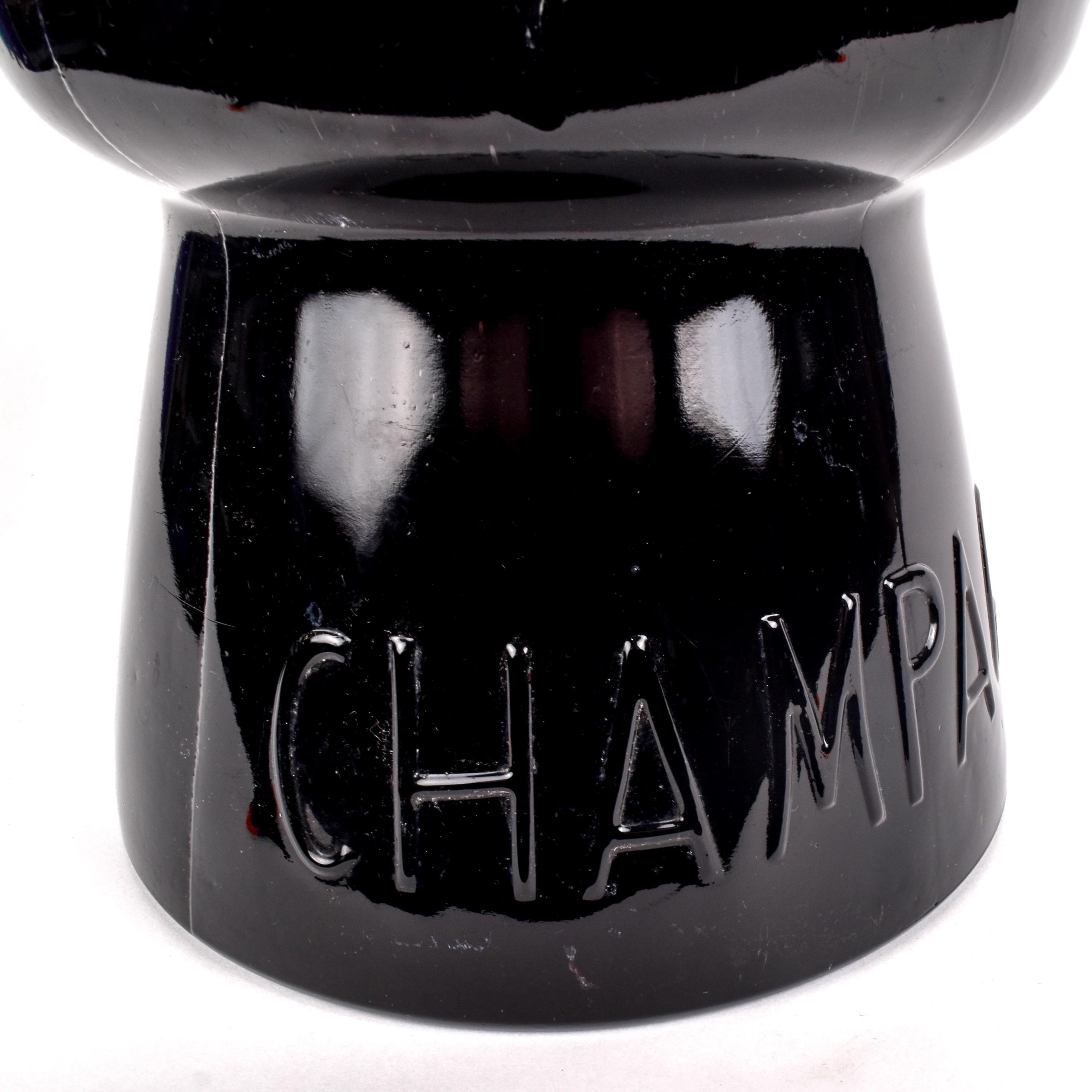 1970s Champagne Cork Shaped Ice Bucket in Black Glass