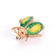 14K Gold, Ruby, Pearl, and Enamel Beetle Brooch