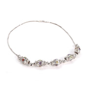 Sterling Silver Multi-Gemstone Metal Barrel Bead Necklace