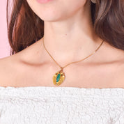 14K Gold and Green Chrysoprase Pendant with Winged Swans