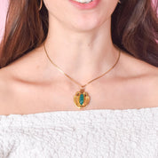 14K Gold and Green Chrysoprase Pendant with Winged Swans
