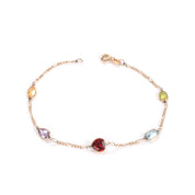 14K Gold Multi-Stone Station Bracelet on Figaro Chain