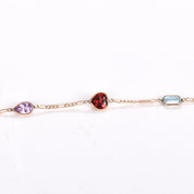 14K Gold Multi-Stone Station Bracelet on Figaro Chain