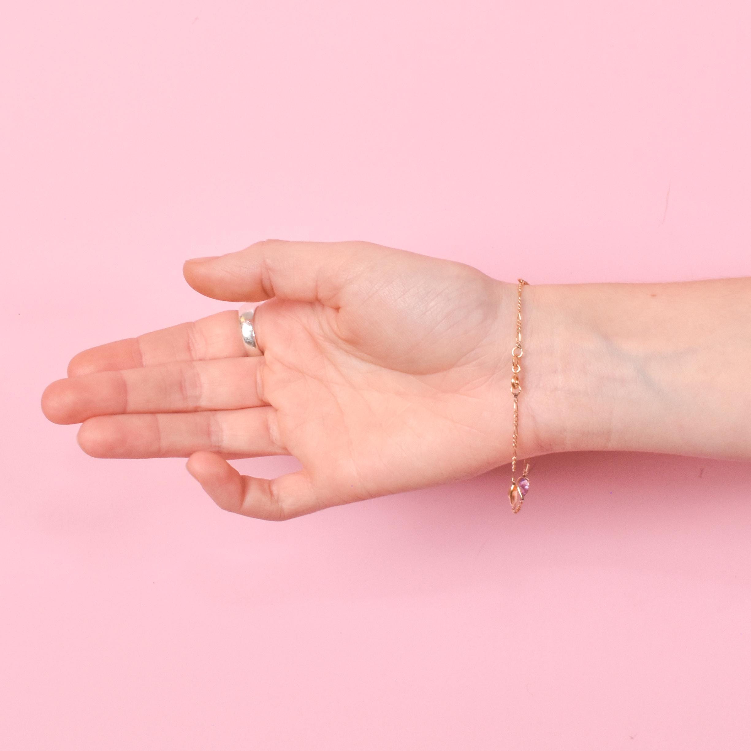 14K Gold Multi-Stone Station Bracelet on Figaro Chain