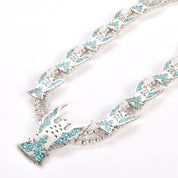 1970s Sterling Silver Falcon Squash Blossom with Turquoise Chip Inlay